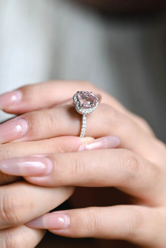 2.60Ct Heart IGI Lab Grown Fancy Vivid Pink Diamond Wedding Ring 14K White Gold - Picture 7 of 15
