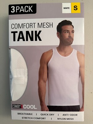 NEW!FAST SHIPPING Men's 3-Pack Comfort Mesh Tank T-Shirt, White, Size S