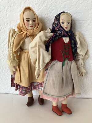 Polish 2 Stuffed Cloth Dolls with Painted Faces 8.5'' and 9''