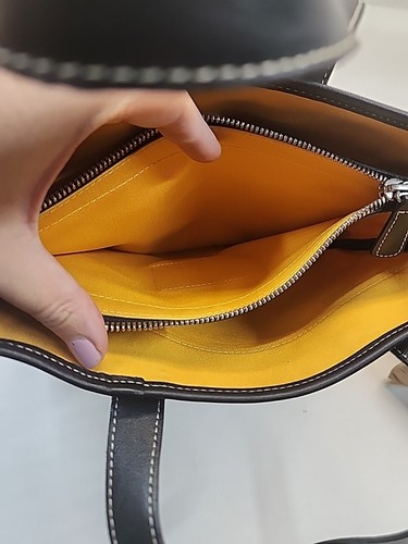 Coach Hampton Tote Bag Canvas Leather Tan & Black 7706 Yellow Inside W/ Hang Tag - Picture 10 of 18