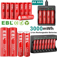 EBL AA AAA Rechargeable Lithium Li-ion Batteries 1.5V/ Optional 1.5V Charger Lot
