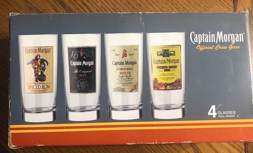 Captain Morgan Official Crew Gear Set Of 4 Glasses 15 Ounce Bar Wear - Picture 2 of 4