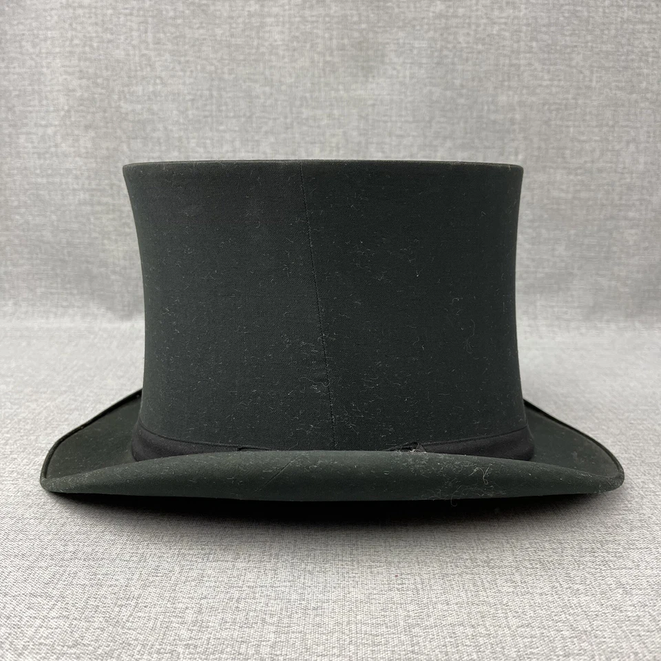 Ithaca NY Herbert G. Willson Antiguo Victoriano Sombrero Formal Negro Seda c1900 Foto 2 de 4