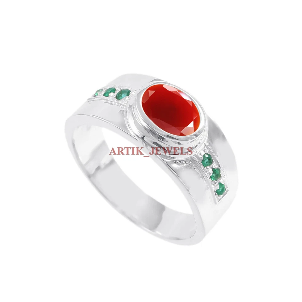Anillo De Hombre De Ónix Rojo Y Verde Con Plata Esterlina 925 #5716 - Imagen 3 de 4