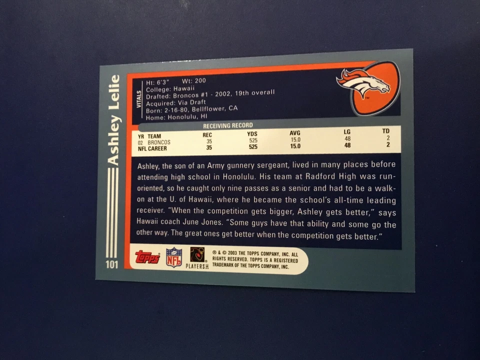 2003 Topps # 101 ASHLEY LELIE Denver Broncos MINT Sharp LOOK ! - Image 2 of 2