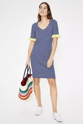 Boden Blue and White Striped Imogen Jersey Dress with Frill Sleeves Size 10  EUC | eBay