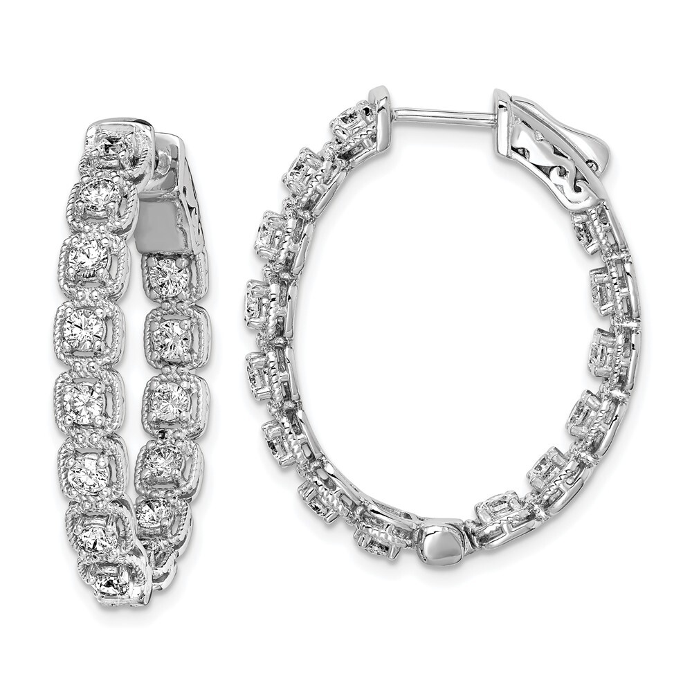 Sterling Silver 2.5mm Cubic Zirconia In and Out Oval Hinged Hoop Earrings 6.73gm