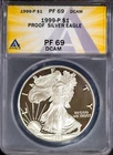 1999-P $1 Silver American Eagle PF 69 DCAM ANACS # 7668245 + Bonus