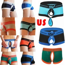 Mens Boxer Briefs Buckled Shorts Swimming Trunks Bulge Pouch Jockstrap Underwear