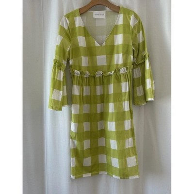 Vicario Cinque Womens Dress M Green Gingham Midi Boho Cotton Check Italy