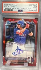 JESUS LOPEZ 2025 BOWMAN CHROME PROS 1ST AUTOGRAPH RED LAVA AUTO 2/5 TX RANGERS