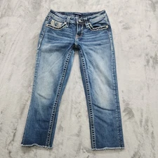 Vigoss Jeans Womens 2 Blue Heritage Fit Low Rise Capri Stretch Denim Raw Hem