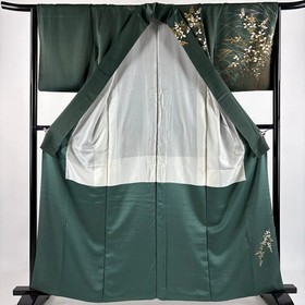 Japanese Kimono Silk Homongi Kimono Green M Used Traditional Japanese Wear