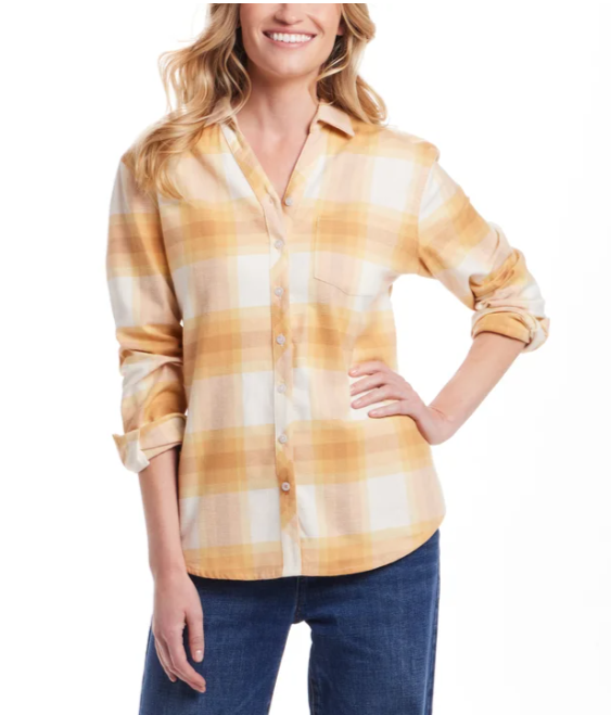 Weatherproof Vintage Women's Comfort Stretch Flannel Shirt Yellow Size XL