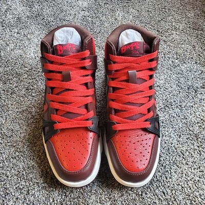 A Bathing Ape Bape Sta 93 Hi Red Burgundy Size 5 Brand New
