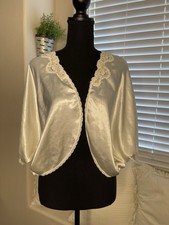 Vintage Victoria's Secret Gold Label Lace Satin Bed Jacket Ivory Pearls Beaded S