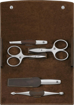 Beauty TWINOX 6-Pc Manicure Set with Brown Leather Case, Travel Case Set for Han
