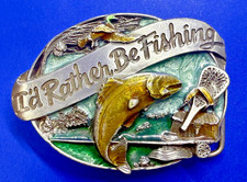I'd Rather Be Fishing Sports Fisherman Vintage 1986 Siskiyou Gift Belt Buckle