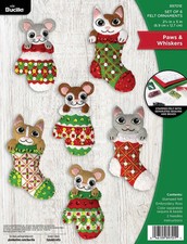 BUCILLA FELT JEWELED PAWS  WHISKERS SET OF 6 ORNAMENTS 2 3/4 X 5" KIT 89701E
