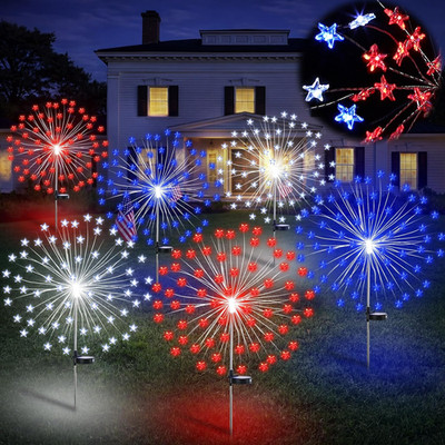 6 Pcs Patriotic Outdoor Decorations 4Th of July Decor 36.4'' Solar Firework Light