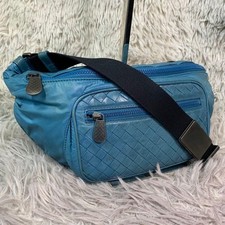Bottega Veneta Intrecciato Leather Belt Bag Blue Adjustable Strap Auth