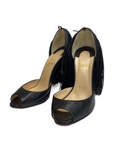CHRISTIAN LOUBOUTIN Pumps Heel Sandal Black Leather EU:36.5 Shoes