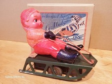 VINTAGE WIND UP LUCKY SLEDGE CELLULOID BOY ON A SLED made in OCCUPIED JAPAN W/BX