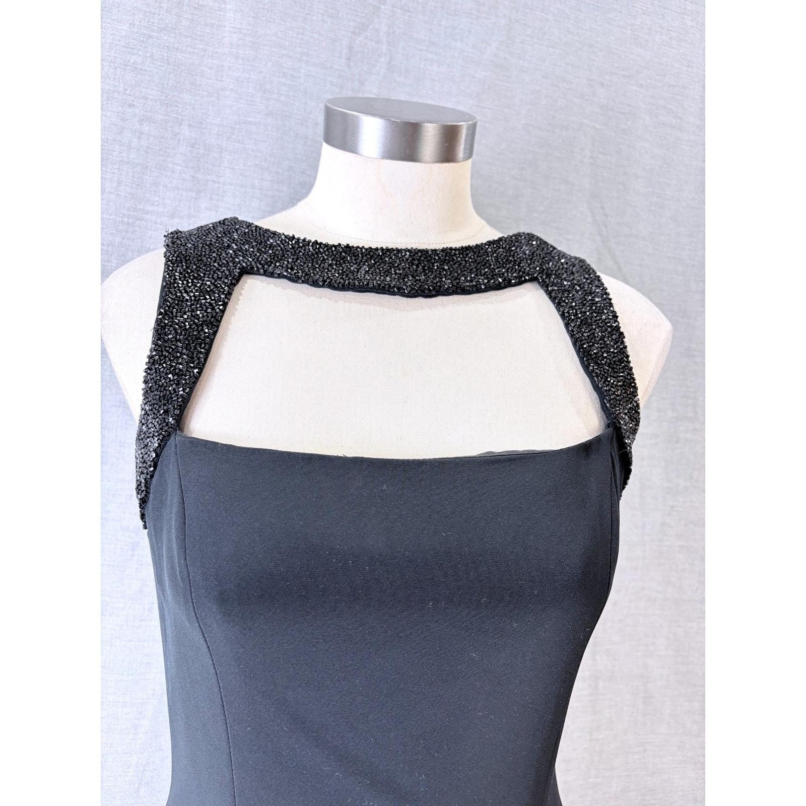 Vintage Black Tie Oleg Cassini Black Column Gown Beaded Keyhole Neckline 6