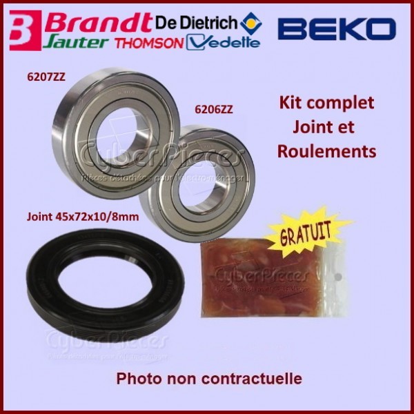 Kit palier pour lave-linge Brandt et Beko 2810580100 en acier galvanisé roulement 6204
