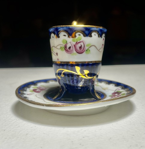 Armando Grave Pedestal Cup With Saucer Cobalt Blue/Gold Gilt Aveiro Portugal Vtg - Picture 4 of 9