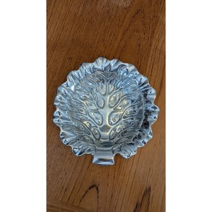 Vintage Mid-century Silver Metal Cabbage Leaf Serving Bowl