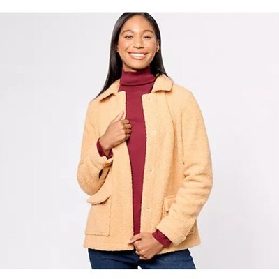 Susan Graver Women Jacket Sz 3X ~ Weekend Polar Fleece Snap Front Camel A618680