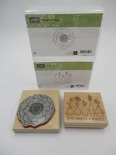 Stampin Up! Blended Bloom Vivid Vases Cling Stamp Set with Wood Blocks Flowers