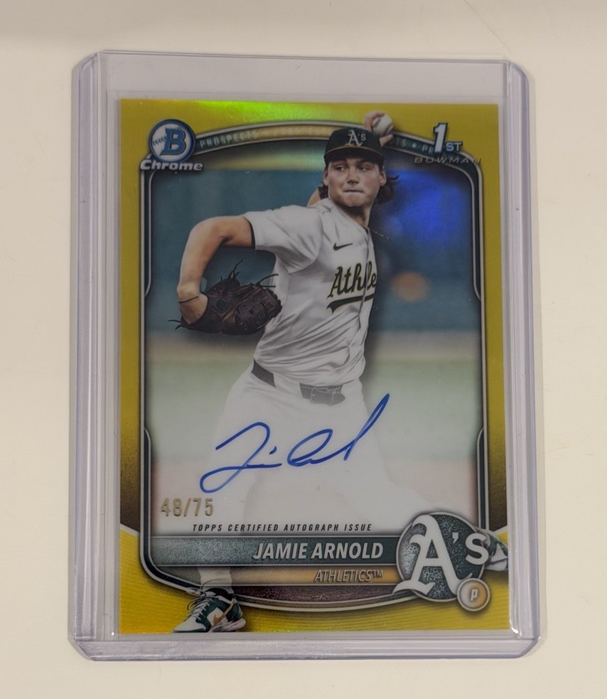 2025 Bowman Draft Chrome - Jamie Arnold - Yellow Refractor Auto # /75 - CPA-JA