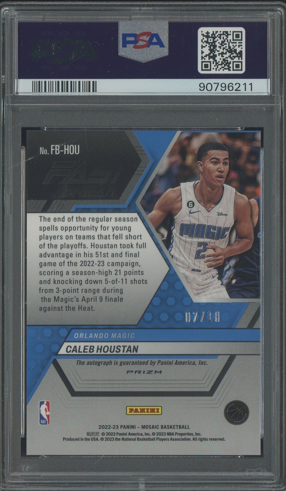 2022 Panini Mosaic Gold Fast Break Prizm Caleb Houstan RC AUTO 7/10 PSA 10 view 2