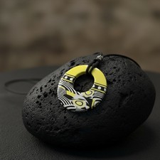 Handmade Yellow Black & White Graphic Print LG Polymer Clay Pendant Necklace