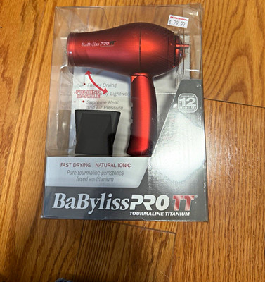 BaBylissPRO TT Tourmaline Titanium 1500 Folding Hair Dryer Red Dual Voltage New