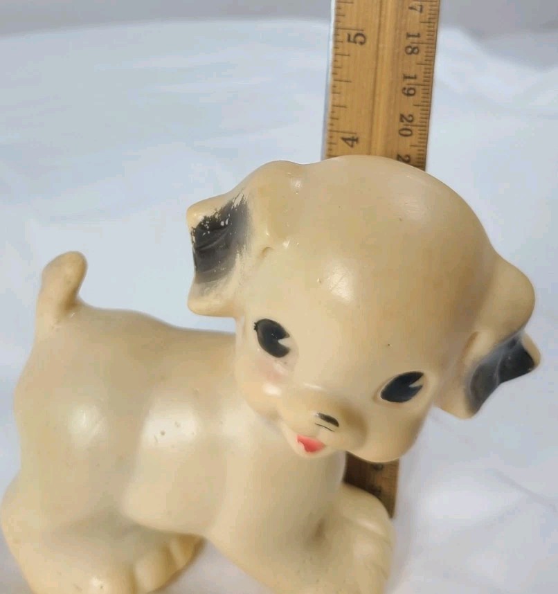 Ruth E Newton The Sun Rubber Co Dog Puppy Squeak Toy 1950s 4½" Beige & Black Vtg