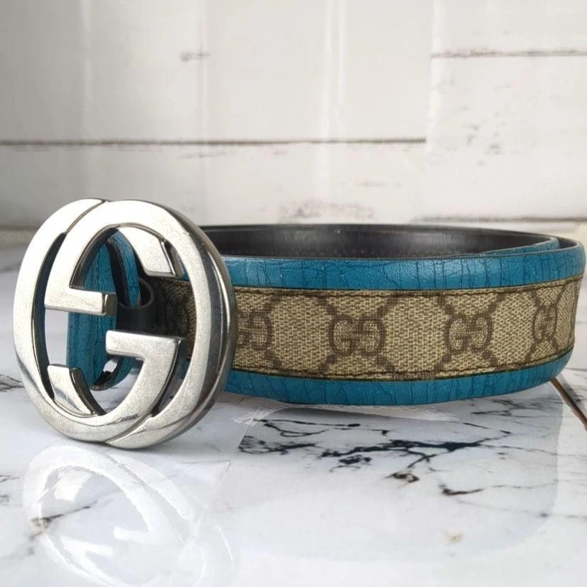 Gucci Interlocking GG Pattern Rare Couleur Bleu Ceinture 142931, 214264, 85/34