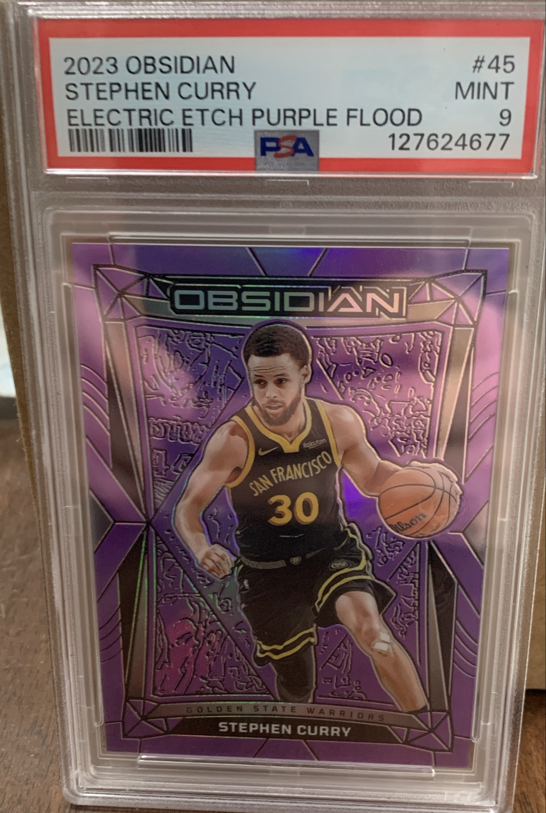2023-24 Panini Obsidian - Stephen Curry #45 Electric Etch Purple Flood /49