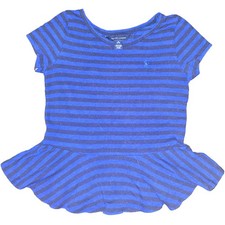 Ralph Lauren Girls Blue Black Striped Peplum Dress Size 8-10 Embroidered Pony