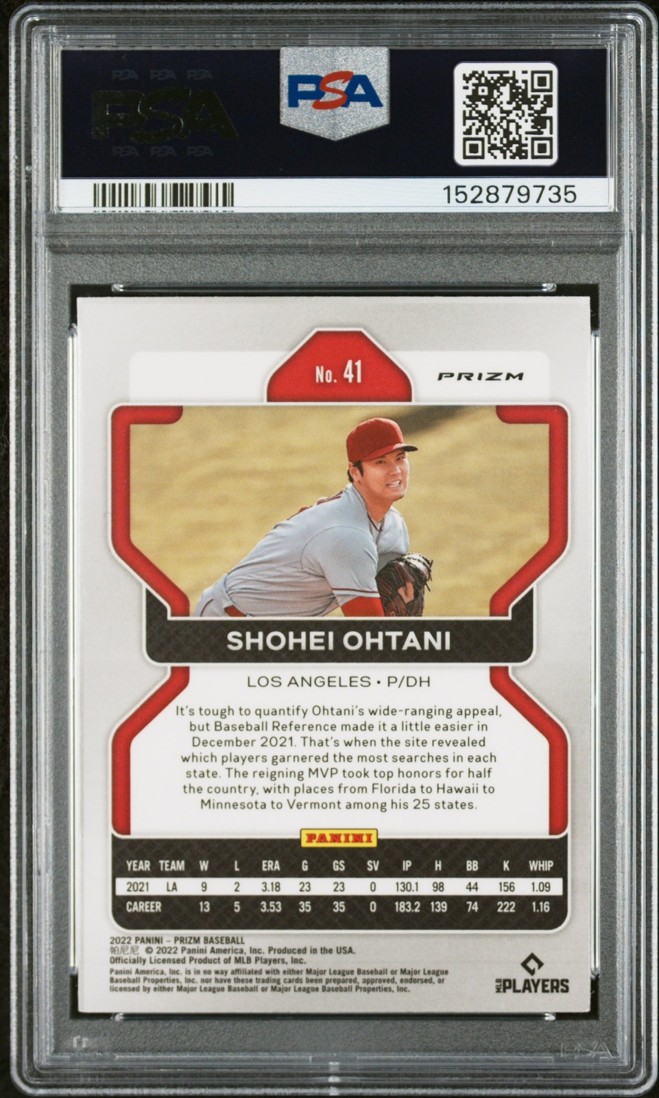 2022 PANINI PRIZM RED/WHITE/BLUE PRIZM #41 SHOHEI OHTANI PSA 7 view 2