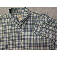 L.L.Bean Mens L Plaid Button Down Shirt Long Sleeve Traditional Fit Green Blue