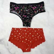 NWT Victoria's Secret PINK 2 Pairs Hipster Cheekster Undies Floral Lace Stars XS