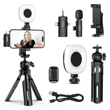 Vlogging Kit for iPhone/Android - YouTube Starter Kit with Wireless Mic, LED Lig
