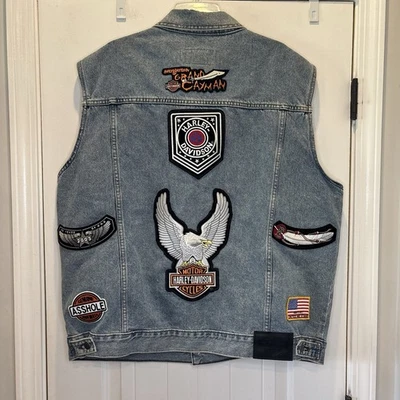 Vintage 90s Mens Harley Davidson Denim Vest Size 2XL 9 Patches 2 Pins Motorcycle - Image 1 of 4
