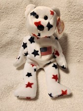 Ty Beanie Baby Glory the Bear U.S. Flag Plush with Tag Protector, 1997, Errors 