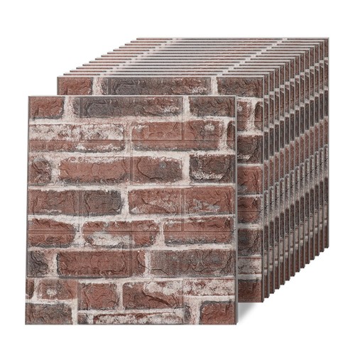 3D Wall Panels Peel and Stick in Red White, 10 PCS XPE Foam Stone 3D Wallpape...