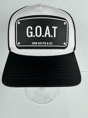 John Hatter & Co Black/White Trucker Hat- G.O.A.T- RUBBER PLAQUE- New With Tags