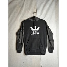 Adidas Originals Mens Camo Sleeve Trefoil Hoodie Charcoal Grey ED6977 Small